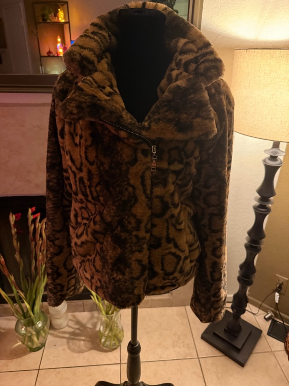 Forever 21 Faux Fur Leopard Print Bomber Jacket - Brown Size Medium